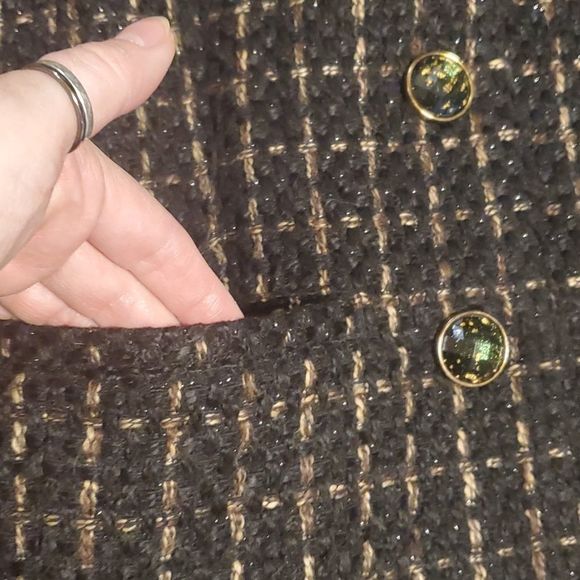 CHICO'S Black/Brown Tweed Fringe Blazer - Picture 6 of 8